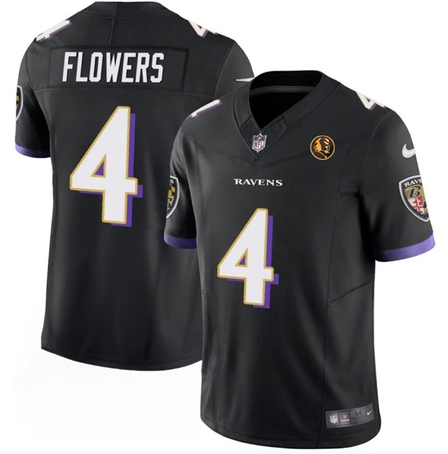 Men's Baltimore Ravens #4 Zay Flowers Black 2023 F.U.S.E. With John Madden Patch Vapor Limited Football Jersey Men's Baltimore Ravens #4 Zay Flowers Black 2023 F.U.S.E. With John Madden Patch Vapor Limited Football Jersey